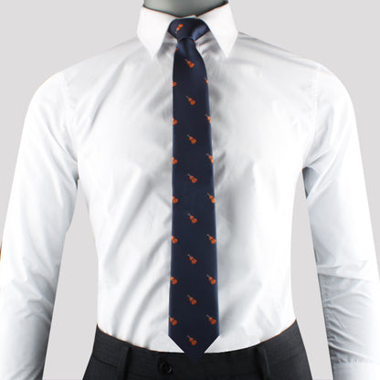 A fashion tribute adorned with a Violin Skinny Tie and shirt.