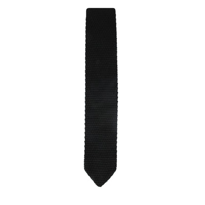 A Black Knitted Skinny Tie, symbolizing elegance and charm, on a white background.