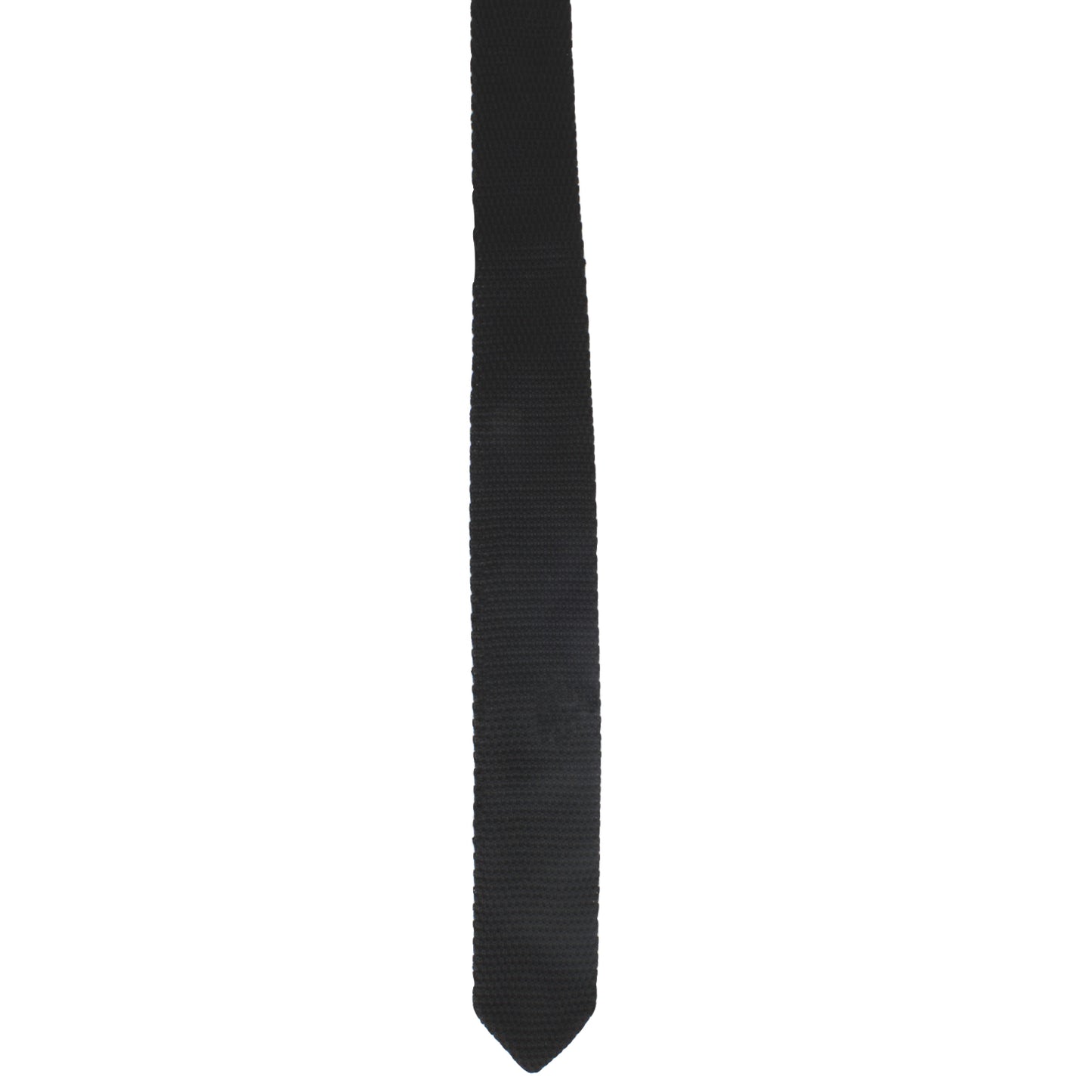 A Black Knitted Skinny Tie on a white background exuding elegance.