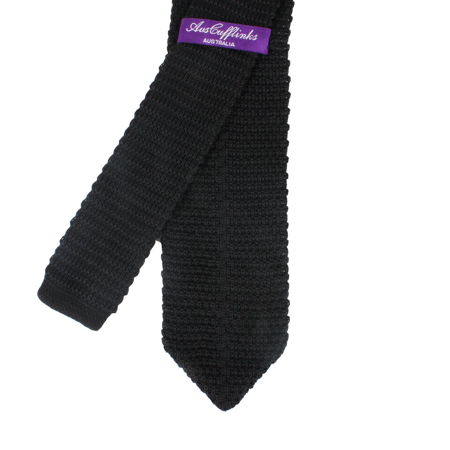 A classic Black Knitted Skinny Tie on a white background.
