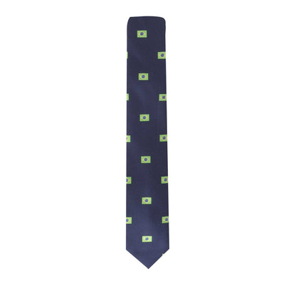 A vibrant Brazil Flag Skinny Tie with green squares on it.