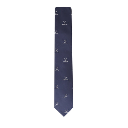 A stylish Crossed Ice Hockey Skinny Tie with a blue cross design.