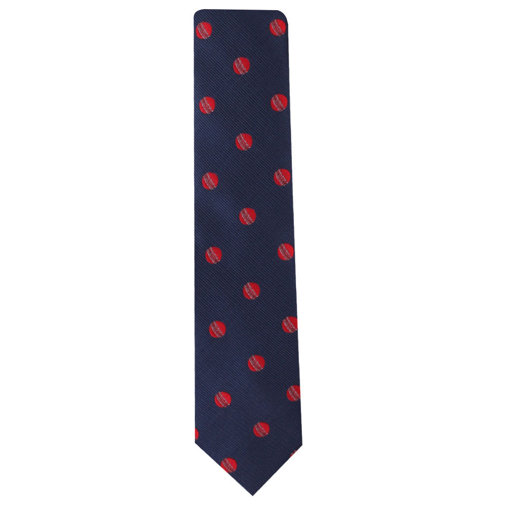 A Cricket Skinny Tie with red dots, perfect for Cricket enthusiasts.
