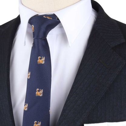 A mannequin wearing a Corgi Dog Skinny Tie with a canine chic design.