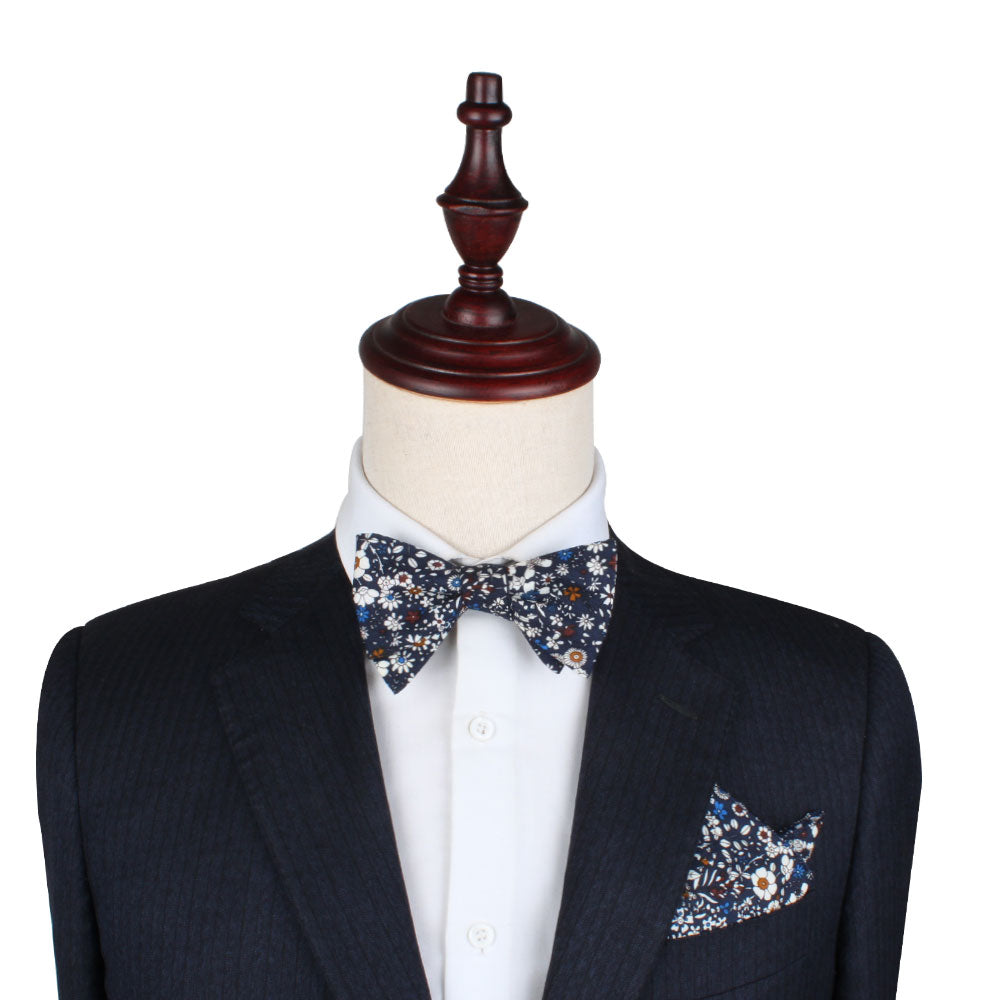 Navy Multi Floral Self Tie Bow Tie