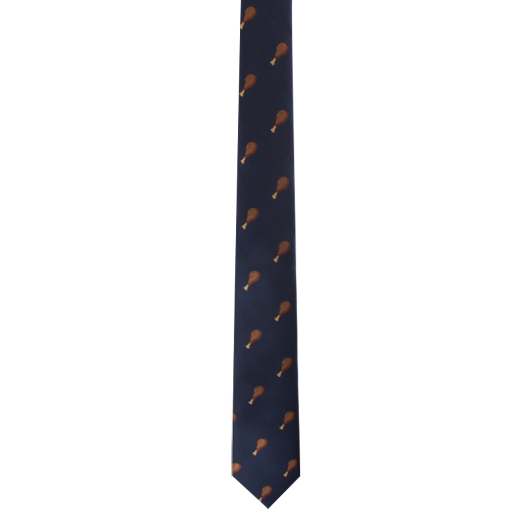 A modern neck tie with a Chicken on it.