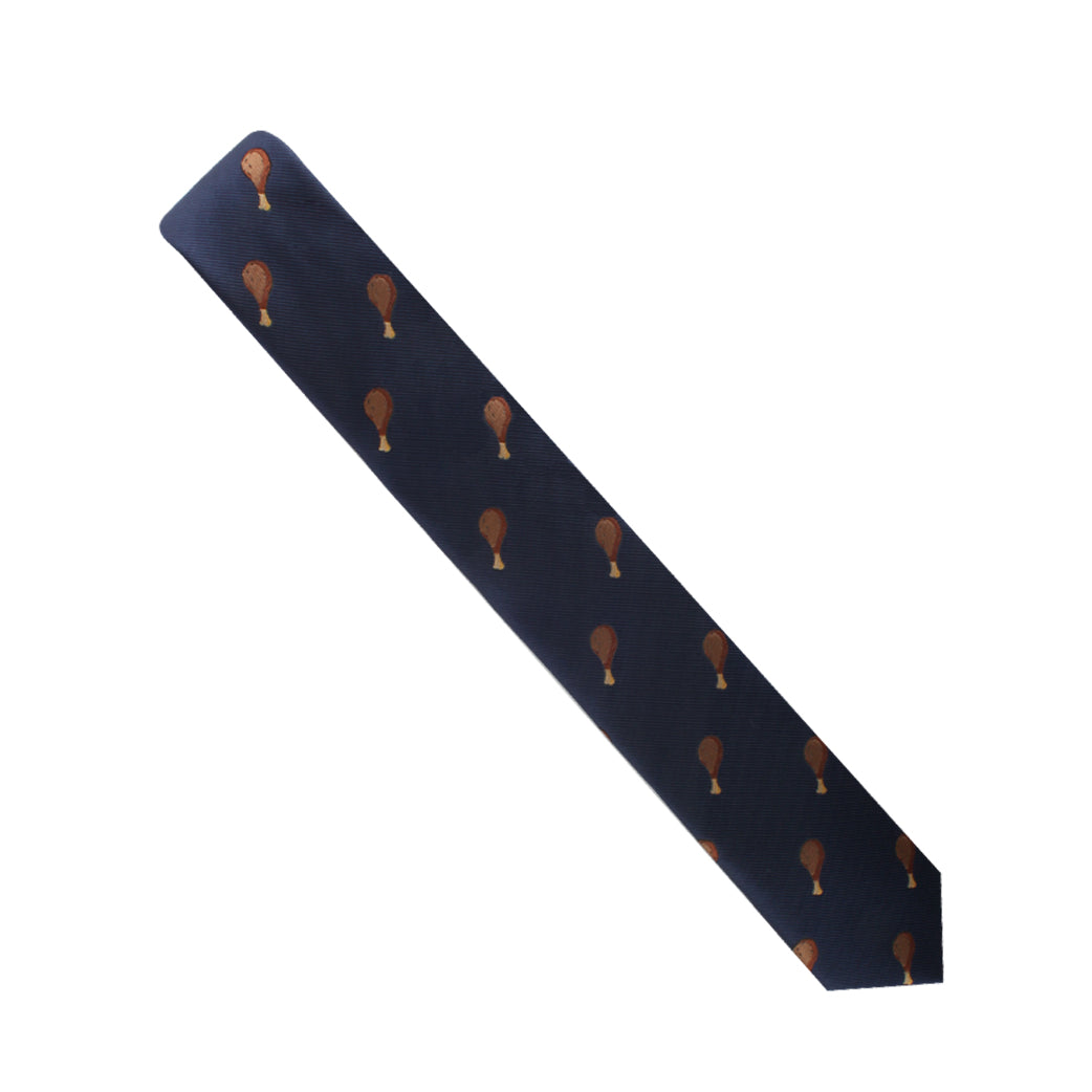 A Chicken Skinny Tie with modern orange and brown birds on it.