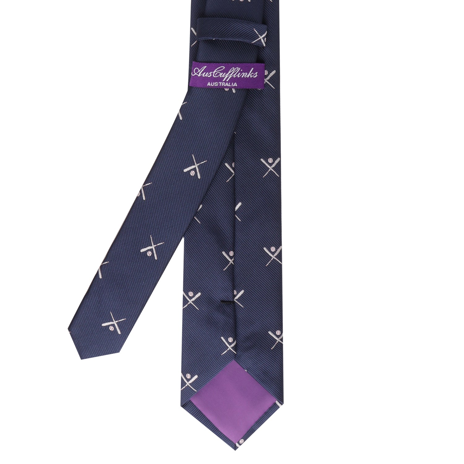 A Crossed Baseball Skinny Tie with an elegant cross design, perfect for any special occasion.