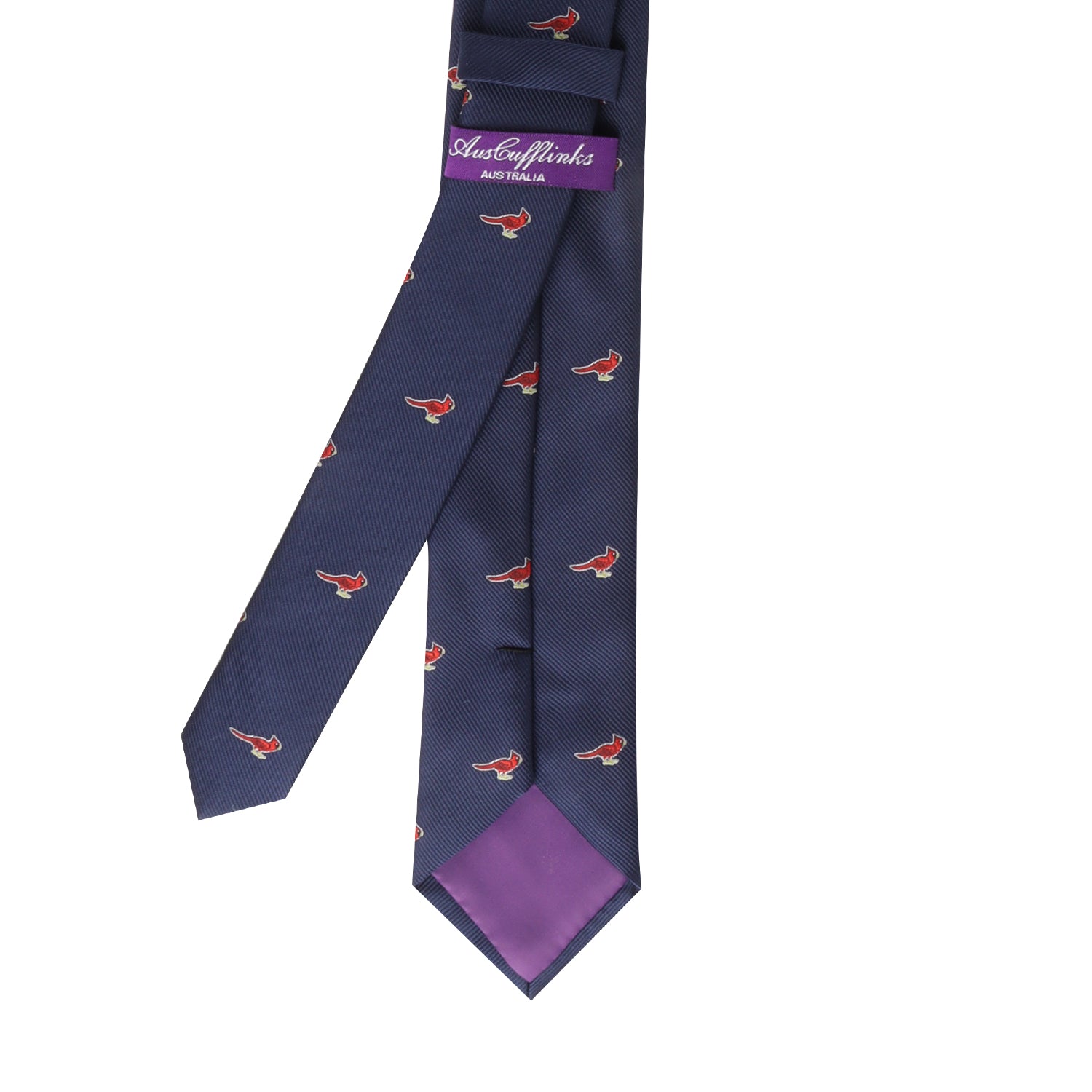 A vividly elegant necktie featuring a Cardinal Bird design.