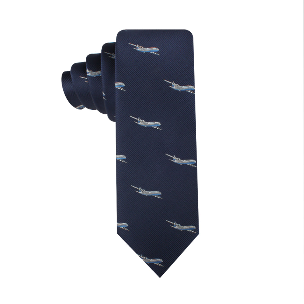 An Aeroplane Slim Tie with a pattern of small, light-colored airplanes adds an aeronautical charm to your style.