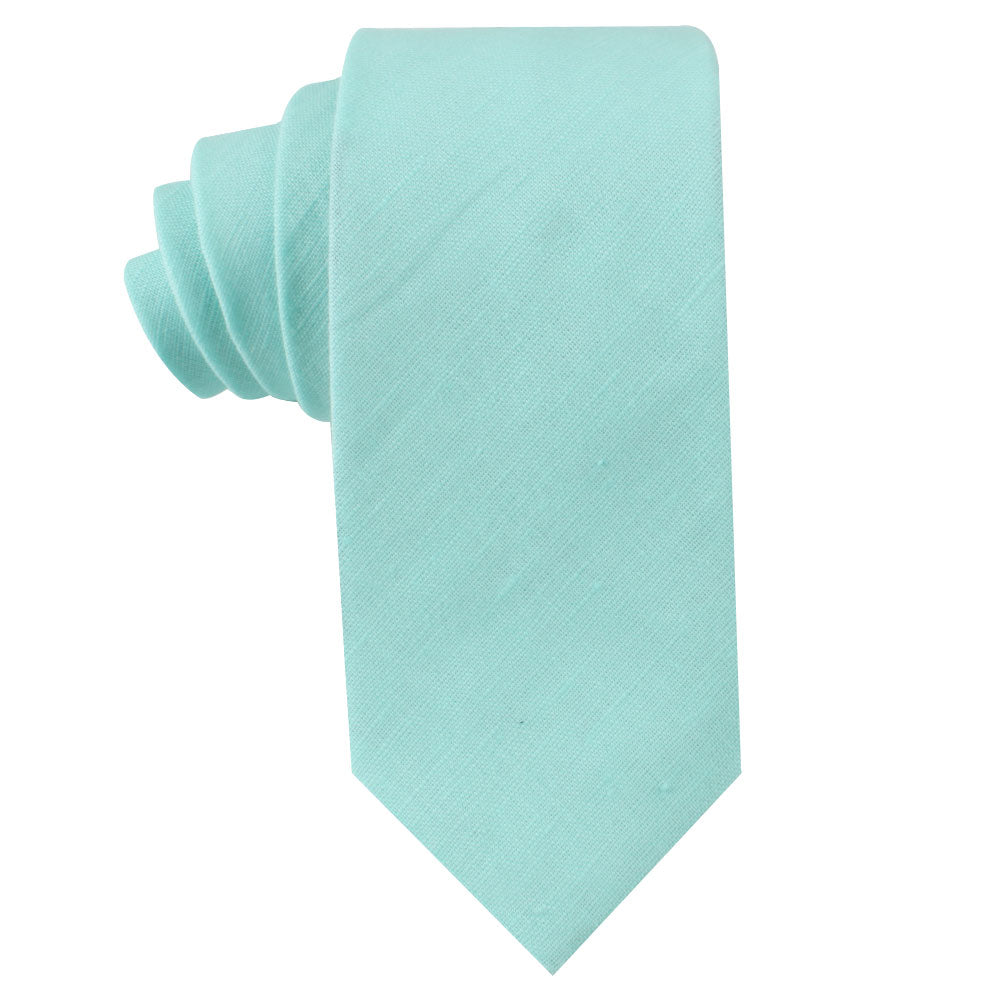 A cool Aqua Skinny Necktie and Pocket Square Set on a white background.