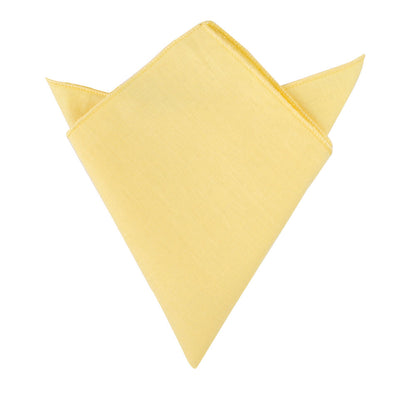 A Baby Yellow Cotton Skinny Cotton Tie & Pocket Square Set on a white background.