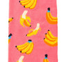 A close-up of Banana Pink Socks, showcasing a playful pattern of whole and peeled yellow bananas. These quirky novelty socks are a fun gift idea for anyone who loves bold, unique designs.