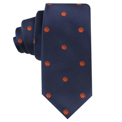 A Basketball Skinny Tie with orange circles on it, featuring a basketball-inspired design.