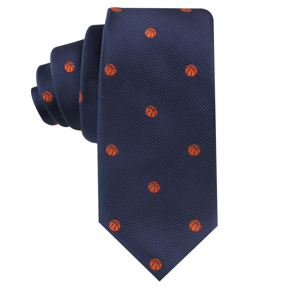 A Basketball Slim Tie with orange circles on it, featuring a basketball-inspired design.
