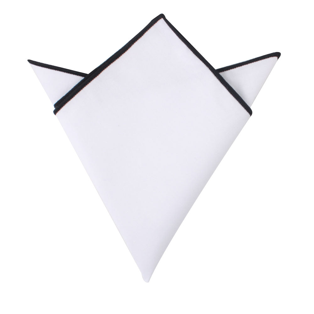 A Black Edge White Pocket Square with sharp contrast against a white background.