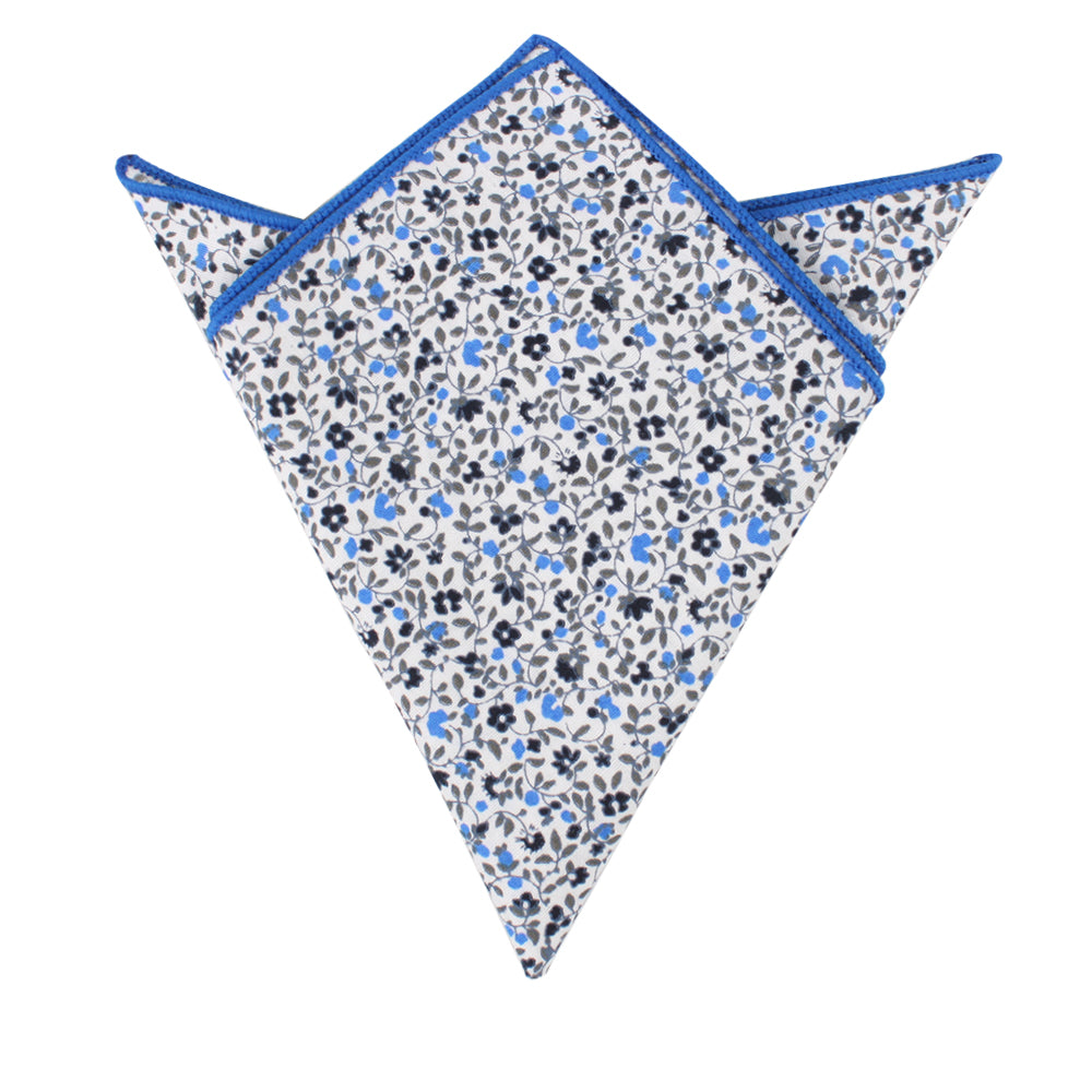 Black Light Blue Floral Pocket Square