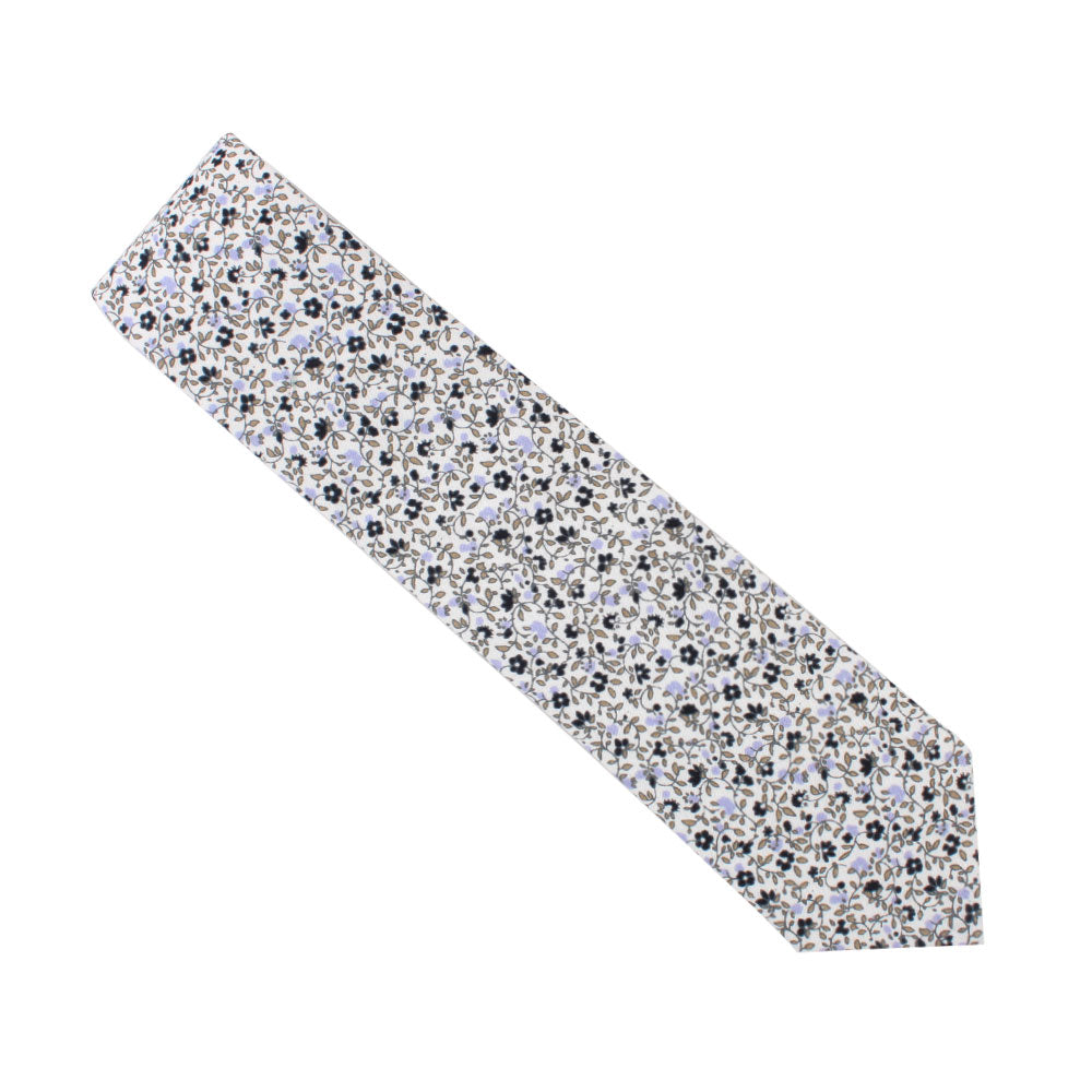 Black Print Floral Skinny Cotton Tie