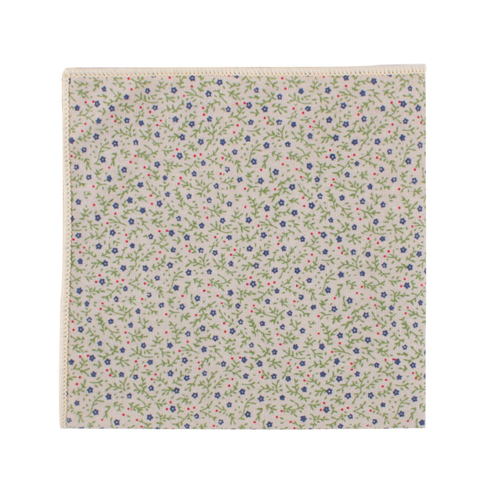 A small Blue Forget-Me-Nots Floral Cotton pocket square on a white background.