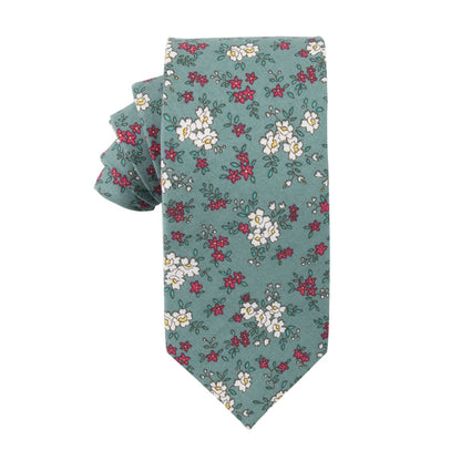 Teal Floral Skinny Cotton Tie