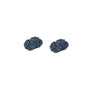 Two navy blue sphere cufflinks with intricate braided designs, a modern twist on classic accessories, elegantly displayed on a plain white background.