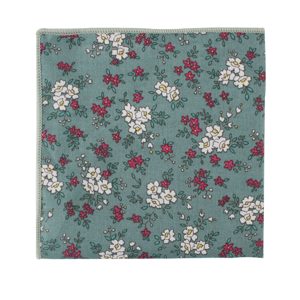 Square cloth featuring a blue, white, and pink floral pattern on a cotton material.