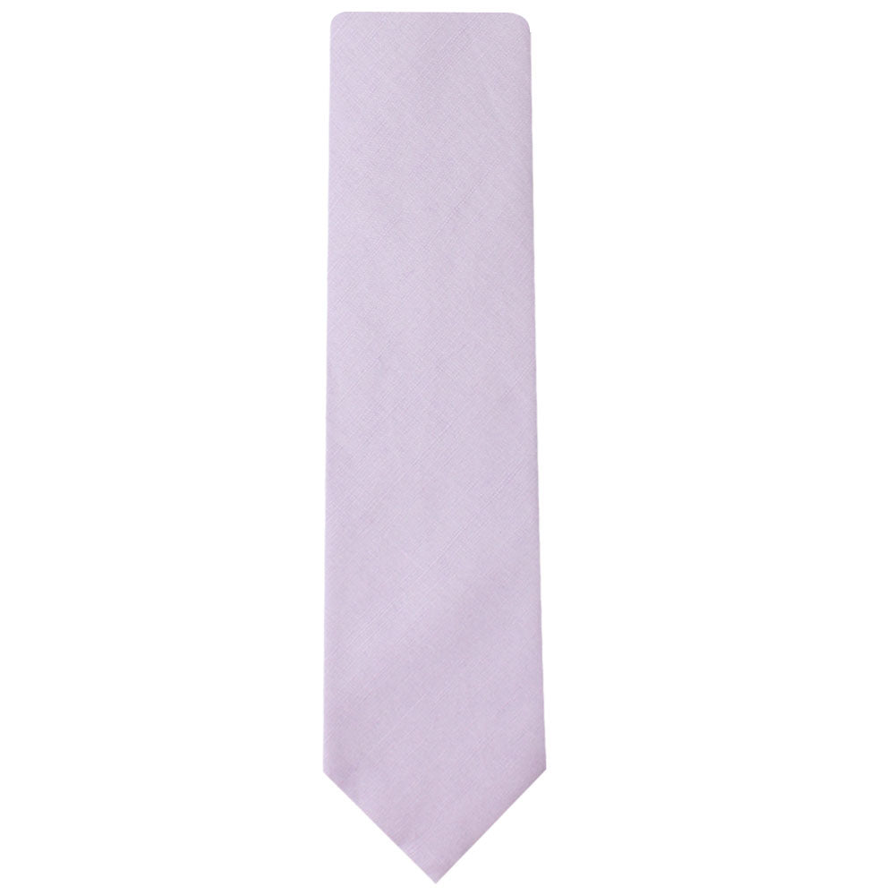 A luxurious Blush Purple Skinny Necktie, paired with a pocket square, elegantly showcased on a white background.