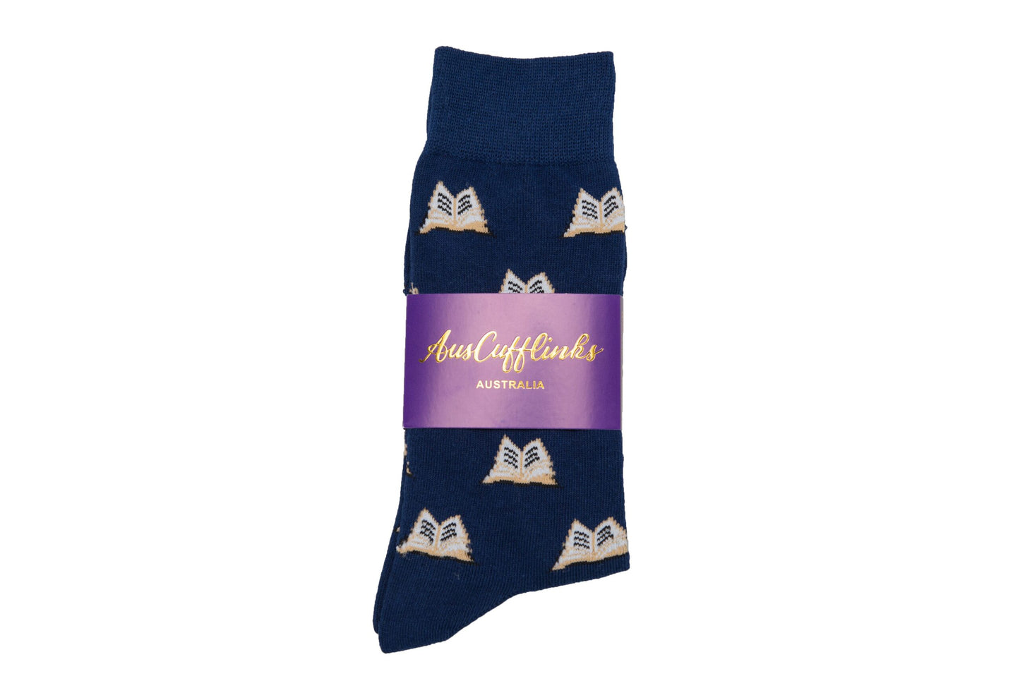 A blue Book Socks with white text that says "socks" on it.