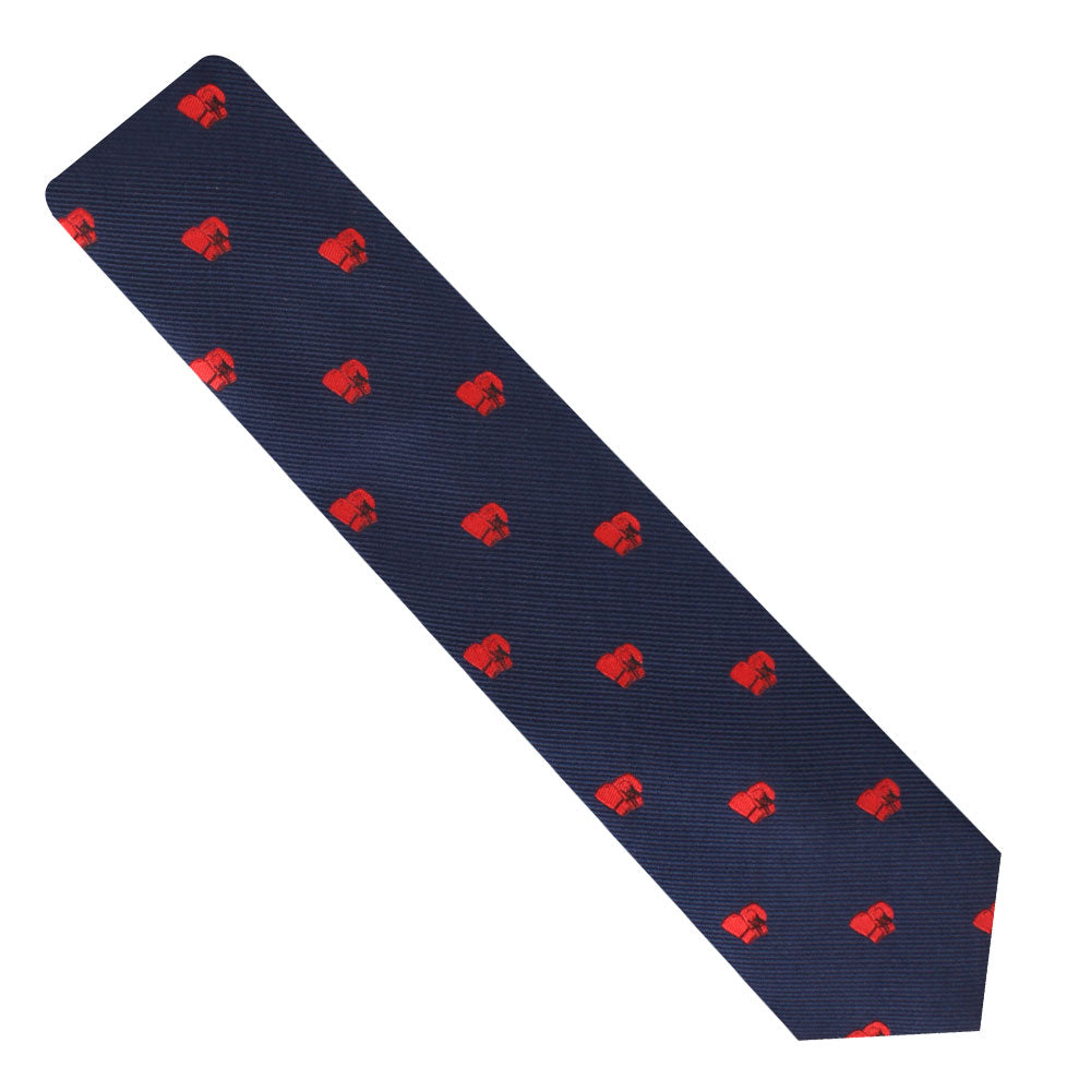 A Boxing Necktie with red skulls on it, representing strength and determination.