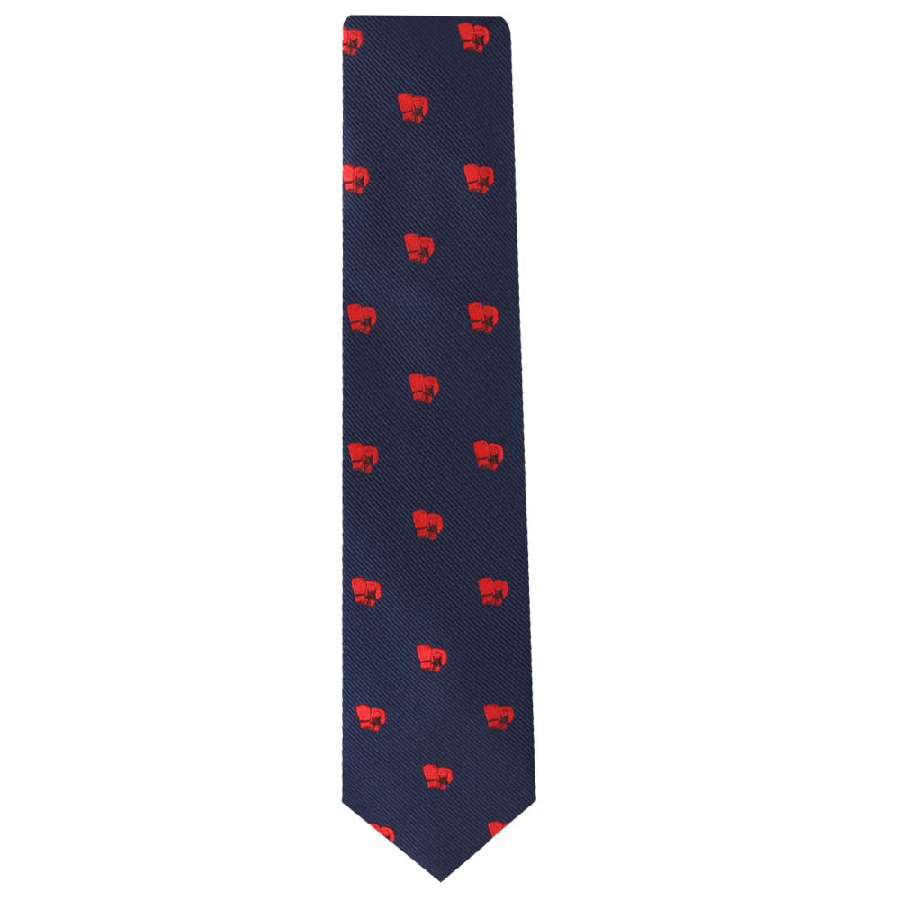 A Boxing Thin Tie with red and blue hearts on it, symbolizing determination.