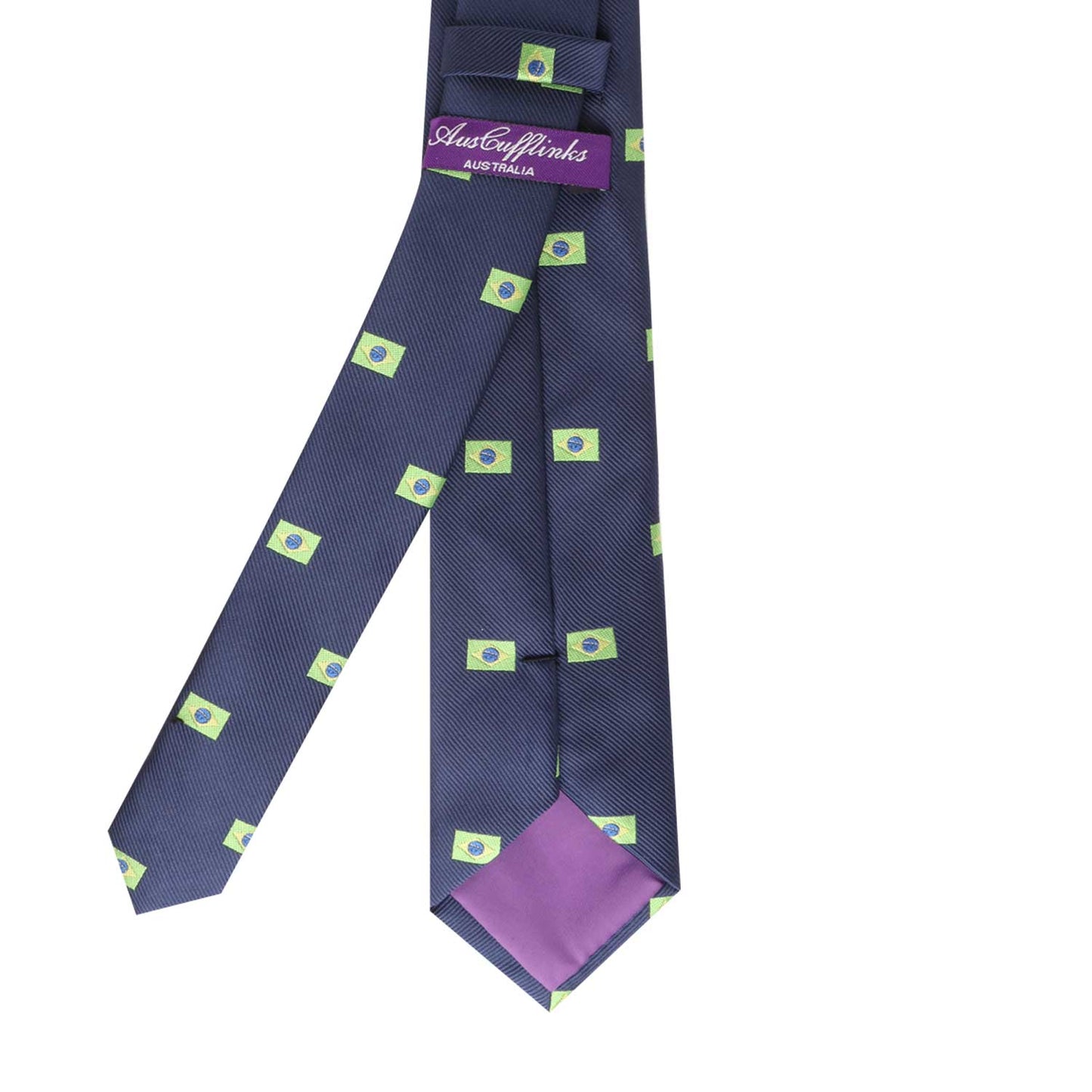 A Brazil Pride Tie with a vibrant green and purple pattern.