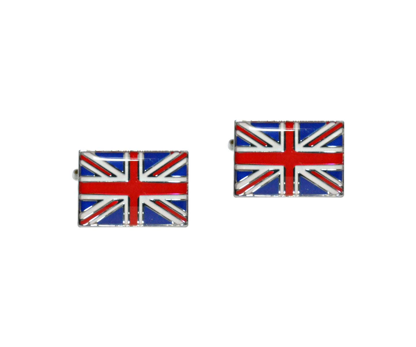 The British Union Jack Flag Cufflinks, shaped in a rectangular design, offer a polished touch of patriotic flair to any outfit.