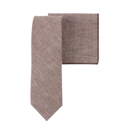 Brown Houndstooth Cotton Business Tie & Pocket Square Set