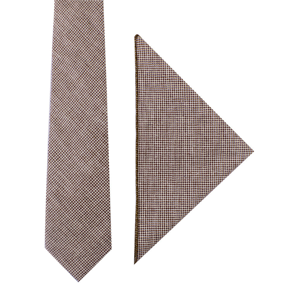 Brown houndstooth cotton business tie and pocket square set by AusCufflinks