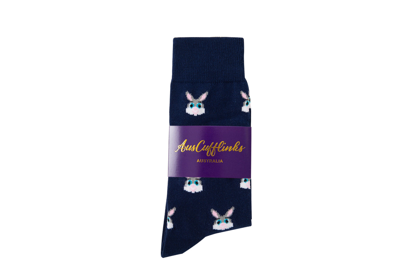 A Bunny Sock with a purple label.