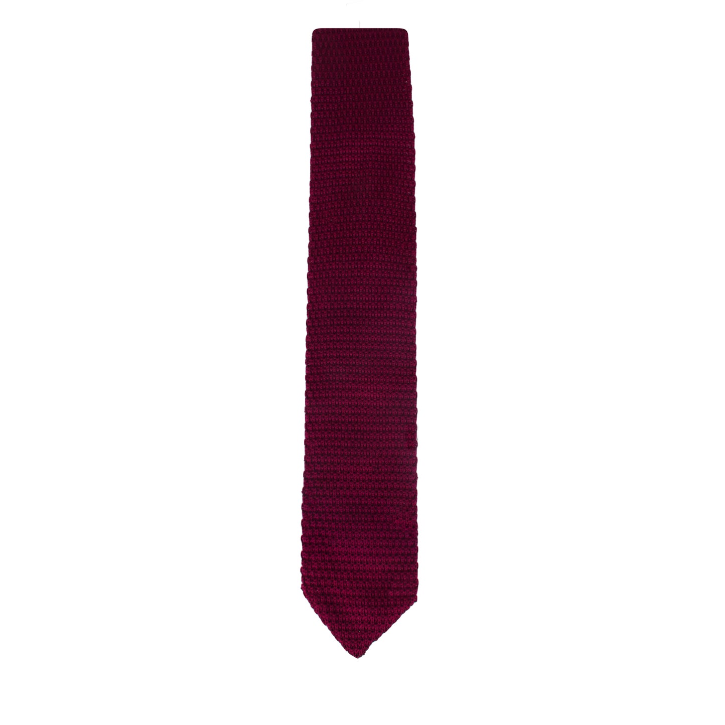 The Maroon Knitted Skinny Tie, showcasing cozy elegance with its textured design and pointed tip, is displayed against a white background.
