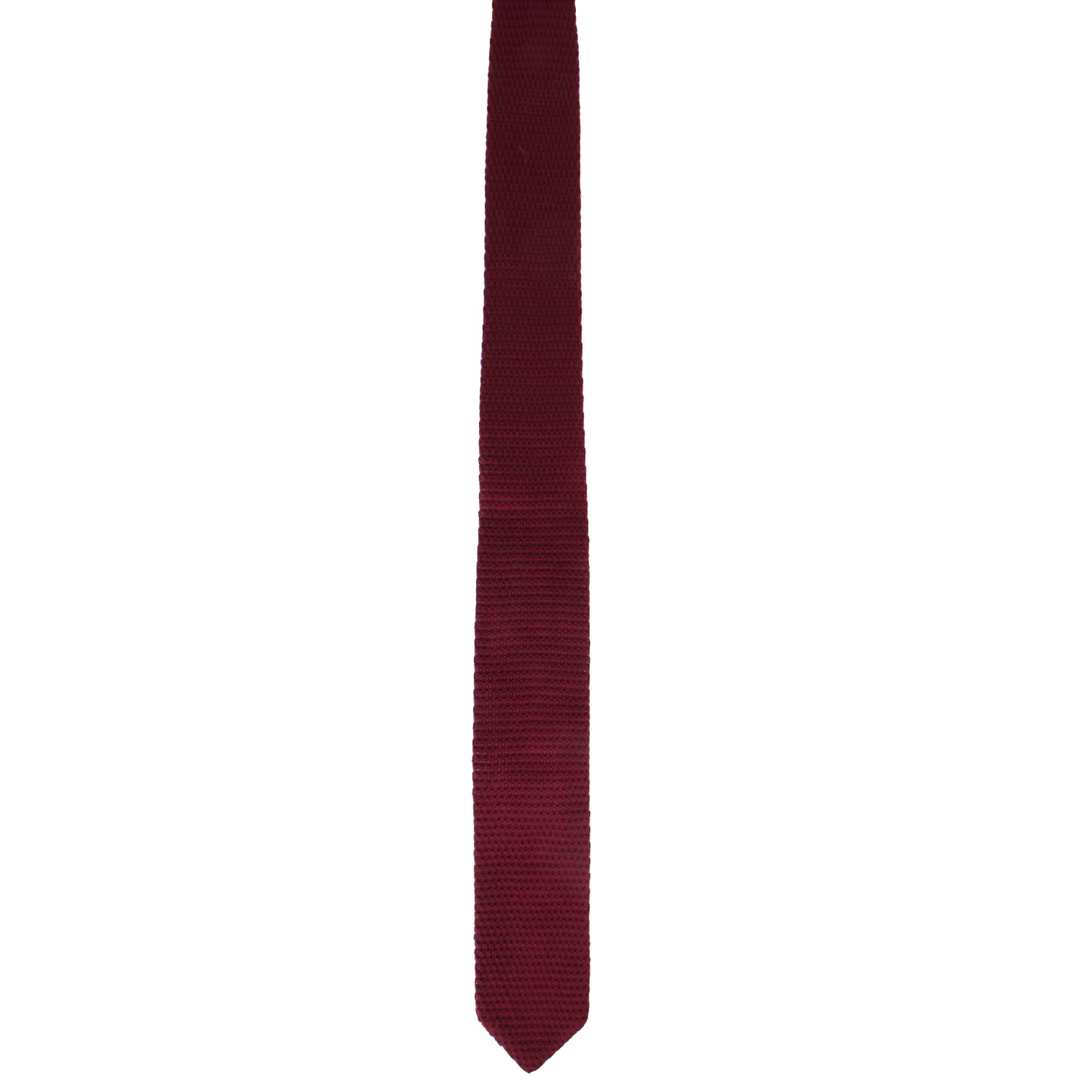 The Maroon Knitted Skinny Tie, radiating cozy elegance, is displayed against a white background.