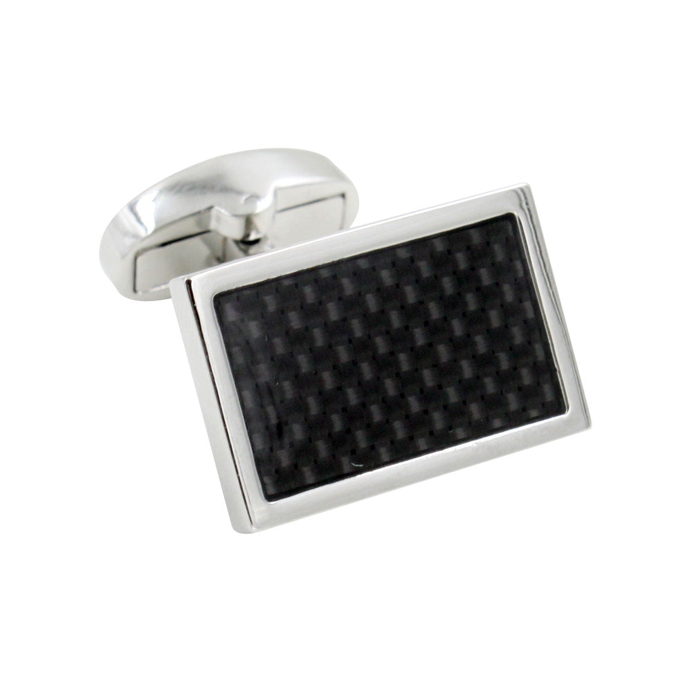 A sleek black Carbon Fibre Cufflinks on a white background.