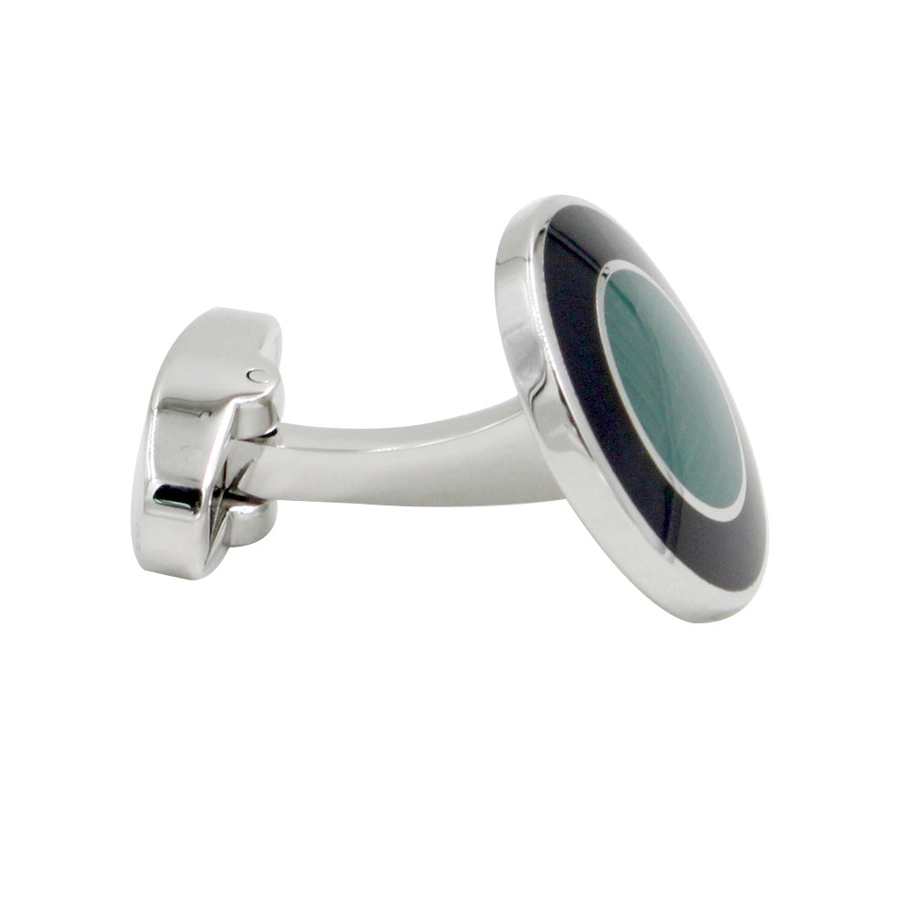 A Circular Teal Cufflink with blue and green enamel, exuding an oceanic charm.