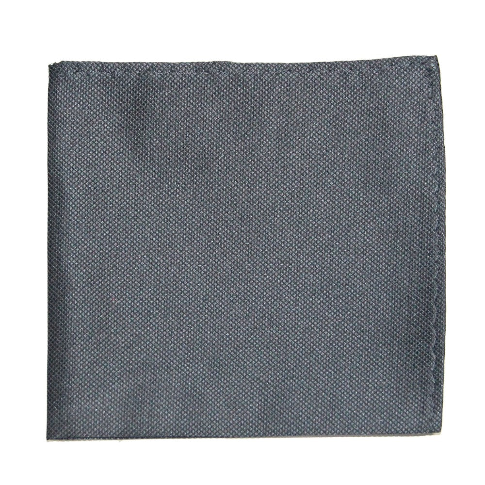 Image of a neatly folded, plain dark gray handkerchief with visible stitching along the edges, exuding impeccable elegance. Black Business Tie & Pocket Square Set
