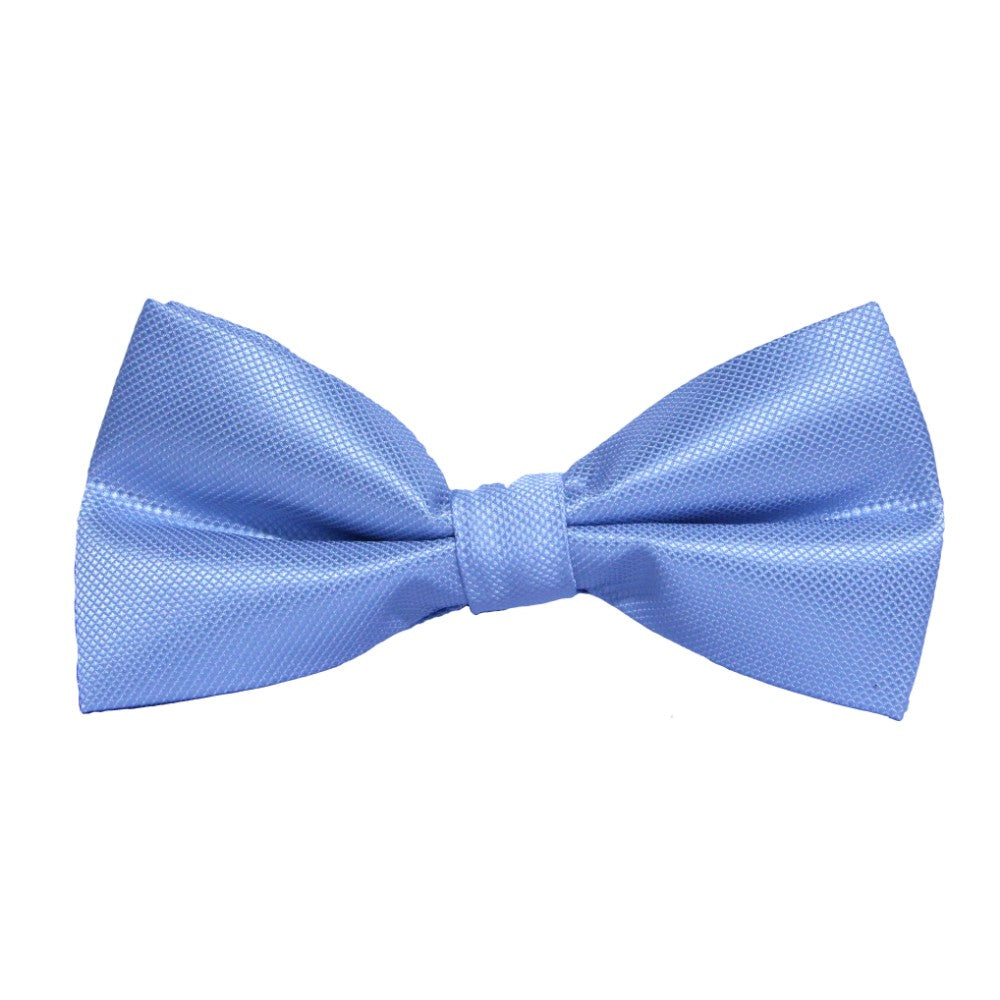 The Classic Light Blue Bow Tie features a pre-tied design with a textured pattern, offering a formal look. It is displayed neatly against a plain white background.