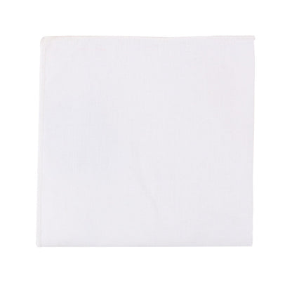 A Classic White Cotton Pocket Square adds a touch of timeless elegance to a suit ensemble on a white background.