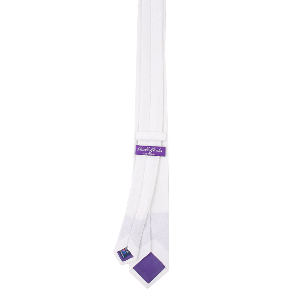 A Classic White Cotton Business Tie and purple tie on a white background.