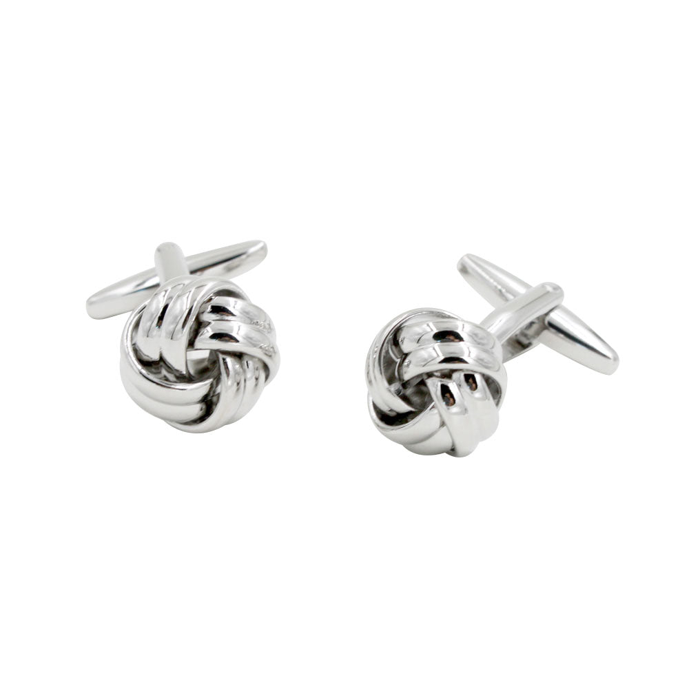Pair of **Silver Knot Cufflinks** with a polished finish, featuring a T-bar fastening for a sophisticated style. This product description captures the elegance of these Tangled-inspired accessories.