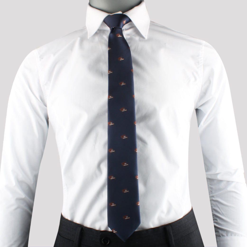A mannequin showcasing melodic finesse in its fashion ensemble of a Classic Piano Tie and white shirt.