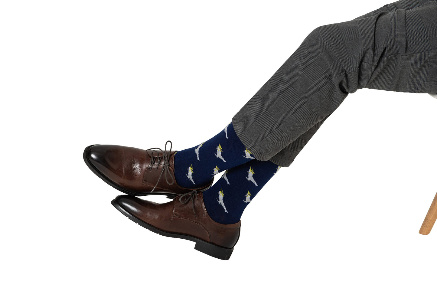 A pair of legs with Cockatoo Socks.