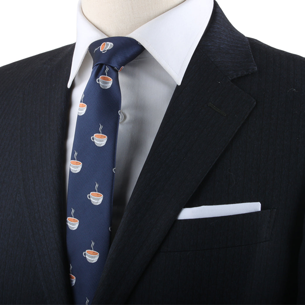 A Coffee Pattern Tie mannequin displaying style in a suit and tie.