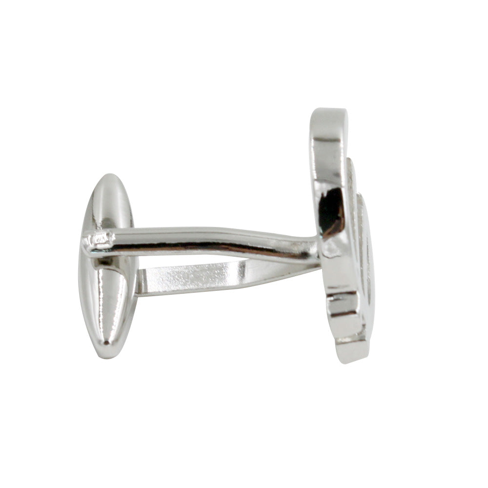 Side view of a Euro Cufflink in silver, showcasing a polished finish with a swivel post and T-bar.