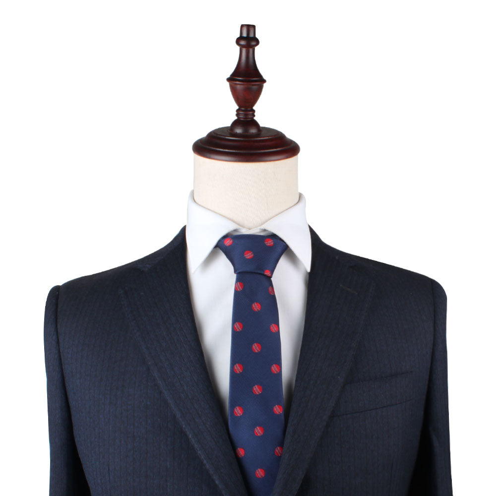 A suit with a Cricket Slim Tie on a mannequin, perfect for cricket-inspired enthusiasts.