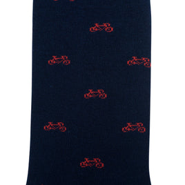A pair of Cyclist Bike Socks with motorcycles on them.
